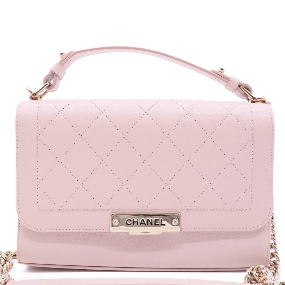 CHANEL Pink Grained Calfskin Quilted Large Label Click Flap Bag